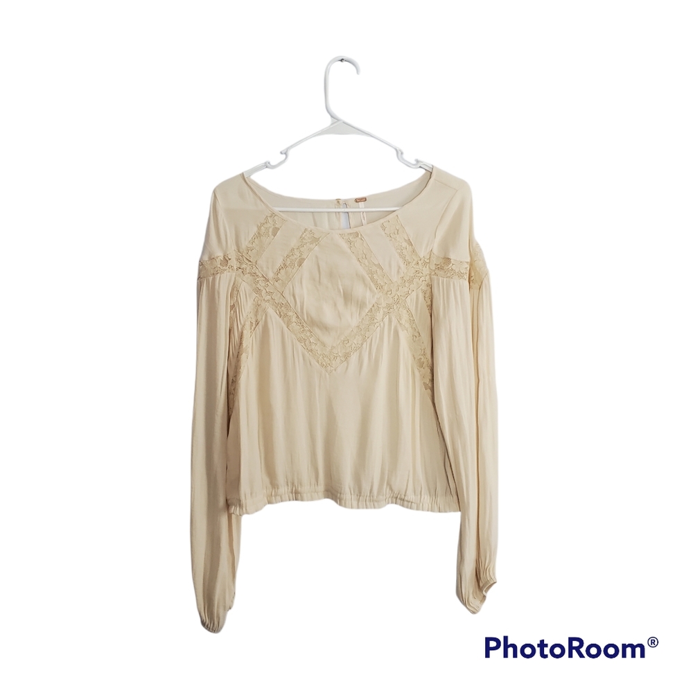 Free People Cream Lace Detail Sheer Blouse Size Small